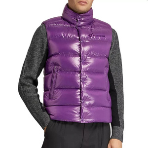DAIZEN STAR High Quality Men's Purple Stand Collar Puffer Vest Solid Color Windproof Casual Outerwear Button Closure Winter Wear - Product Image 1