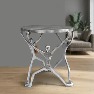 Modern <b>Round</b> Metal <b>Side</b> <b>Table</b> with Human Figure Base Contemporary Living Room Furniture Decorative Accent <b>Table</b> - Product Image 1
