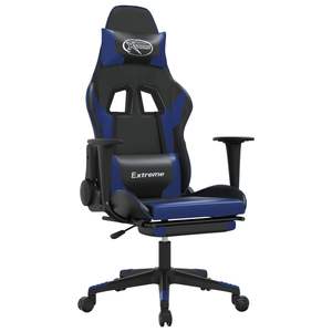 Black and <b>Blue</b> Faux Leather Gaming <b>Chair</b> with Footrest - Product Image 2