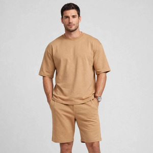 Wholesale Summer Men's Casual Shorts <b>Set</b> Plain Color Solid 100% Cotton Jersey Quick Dry Knitted Pocket Customized Logo <b>Twin</b> <b>Set</b> - Product Image 1