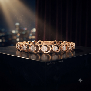 Pulsera de Oro Rosa con Diamantes Cultivados en Laboratorio para Mujer, Pulsera de Lujo con Diamantes Redondos Agrupados, Joyería Fina - Product Image 1