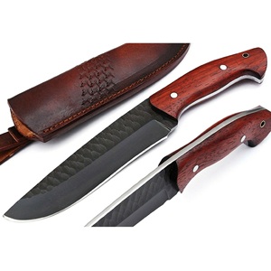 Handmade Forged Hunting Skinning Camping Knife <b>Hammered</b> Black Stainless Steel Blade Wooden Handle OEM High Quality Industrial - Product Image 4