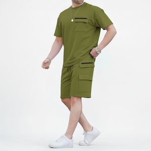 Ensemble de survêtement d'été en coton tricoté 100 %, respirant, léger, décontracté, unisexe, confortable, vêtements de sport - Product Image 1