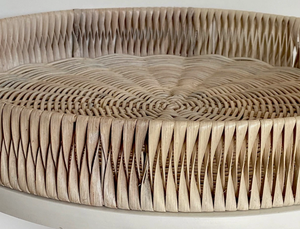 Round Rattan Serving <b>Tray</b> Handwoven Wicker <b>Tray</b> With Built-in Handles Custom Boho <b>Coffee</b> <b>Table</b> <b>Decorative</b> Ottoman <b>Tray</b> Basket - Product Image 4