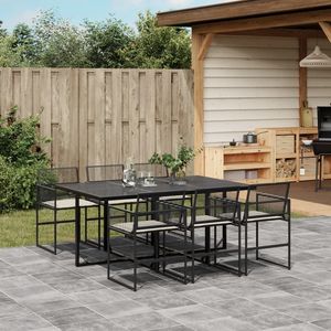Set da Pranzo da Giardino Nero per 6 Persone, Struttura in Acciaio, Resistente alle Intemperie, Arredamento da Esterno dal Design Contemporaneo - Product Image 1