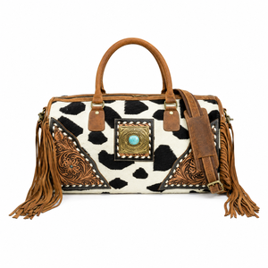 Sac de voyage en cuir de vachette à franges, sac de week-end tissé |   Sac à main de style occidental, fait main, OEM, export Inde 2026, pour femmes - Product Image 1