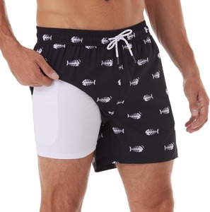 Custom Two Layer Polyester Swim <b>Trunks</b> <b>Men</b> Elastic Waist Quick Dry Beach Shorts Mesh Lining Solid Casual Summer Swimming - Product Image 4
