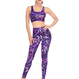 HUSKY Women's Ribbed Sports <b>Bra</b> & Leggings Set <b>Blue</b> Seamless Fitness Wear Breathable Racerback Scoop Neck Medium Support - Product Image 6