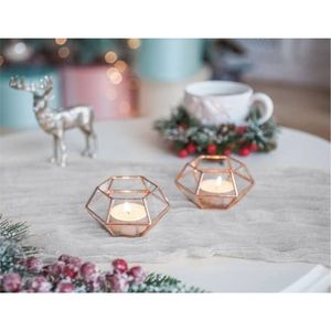 Portavelas moderno nórdico de alambre metálico geométrico dorado, centro de mesa para decoración del hogar, bodas y Navidad. - Product Image 5