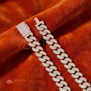 สร้อยคอแบบ Cuban Link ประดับเพชรโมอิสซาไนต์ทรงบาแกตต์สีโรสโกลด์ สไตล์หรูหราแบบฮิปฮอป สำหรับผู้ชายและผู้หญิง - Product Image 3