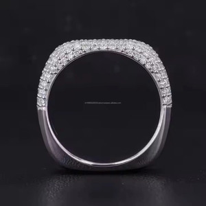 Round Cut Pave <b>Set</b> Unisex Wedding Band 925 <b>Sterling</b> <b>Silver</b> Rhodium Plated Stackable Cluster <b>Ring</b> Hip Hop Style Statement Jewelry - Product Image 3