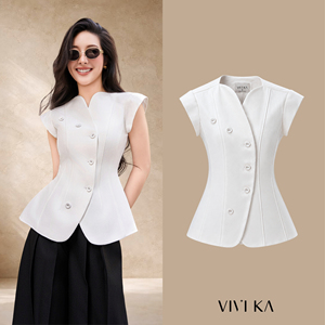 Chaleco Elegante Blanco Asimétrico para Mujer, con Mangas Cortas, Estilo Oficina, Moderno, Casual de Negocios, Marca YONA - Product Image 1