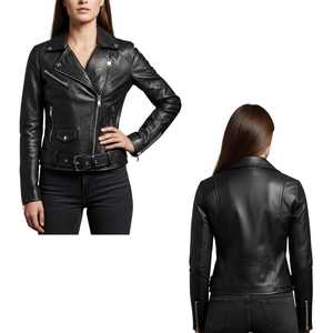 Veste en cuir véritable pour femme, idéale pour l'hiver, toucher doux, coupe ajustée, parfaite pour les tenues de tous les jours et le style streetwear. - Product Image 3