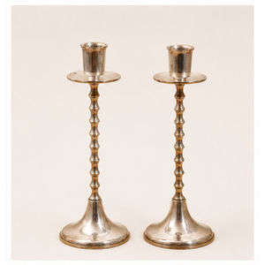 Juego de Portavelas Cónicos de Metal Plateado con Cuentas, Estilo Vintage, para Centros de Mesa de Boda y Decoración de Hogar de Lujo - Product Image 1