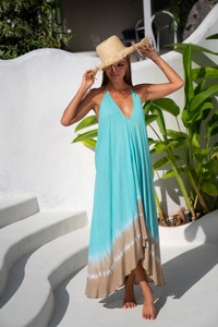 Floor-Length V-neck A-Line 100% Cotton Backless Beach Wear Boho Sleeveless Maxi <b>Dress</b> for Women - Product Image 3