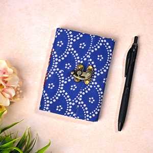 Recycled Handmade Paper Notebook 6x4inch Handblock Print <b>Diary</b> with <b>Lock</b> - Product Image 1