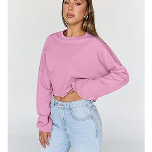 Sudadera Deportiva Personalizada para Mujer, 100% Algodón, Cuello Redondo, Manga Larga, Color Sólido, Estilo Casual, para Gimnasio y Ejercicio - Product Image 3