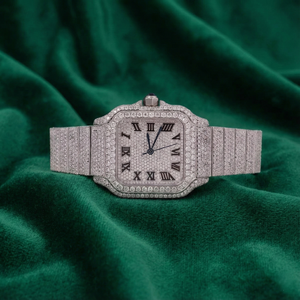 Reloj Cuadrado Automático de Lujo con Moissanita y Diamantes, Esfera Romana, Acero Inoxidable, Zafiro, Resistente al Agua - Product Image 1