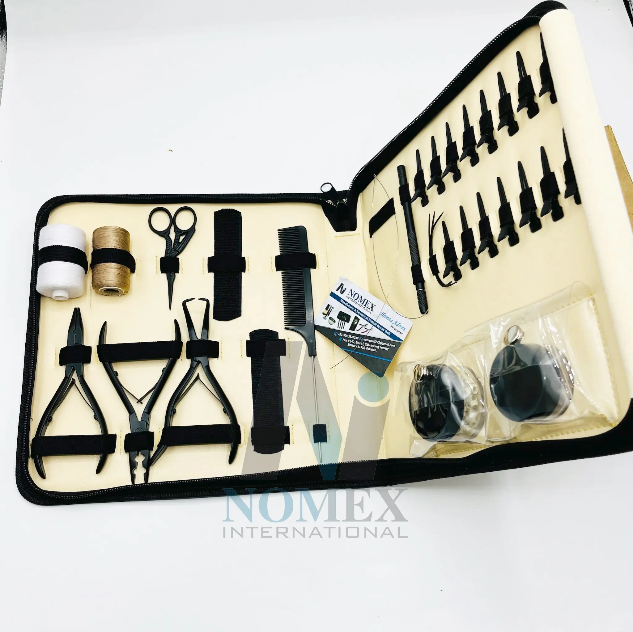 Матовый черный набор инструментов для наращивания волос с петлей и крючком для наращивания волос с коробчатыми нитками с иглами в форме C из нержавеющей стали