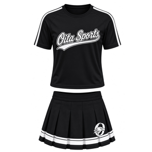 Ensemble uniforme de cheerleading noir et blanc, chemise à manches courtes, jupe plissée, tenue de sport pour performance d'équipe, entraînement et compétition - Product Image 1