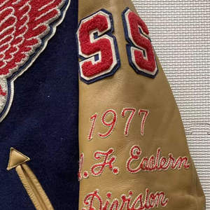 Custom Embroidered Patch <b>Vintage</b> <b>Varsity</b> <b>Jacket</b> Men's PU Leather Sleeve Baseball <b>Jacket</b> Spring Letterman Style - Product Image 4