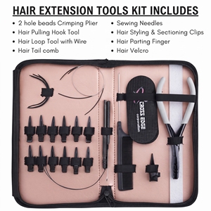 Kit de herramientas para extensiones de cabello Microlink de salón: Alicates de crimpado de cuentas de 2 orificios, gancho de tracción, herramienta de bucle de alambre, agujas para coser tramas - Product Image 2