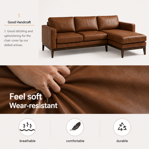 Classic Traditional Genuine Leather Sectional Modular <b>Sofa</b> with Chaise for Living Room Hotel Villa Durable Upholstered Furniture - Product Image 5