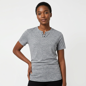 T-shirt Henley à manches courtes pour homme, gris, coupe ajustée, respirant, tricoté, décontracté, couleur unie, col rond - Product Image 2