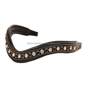 Bande de front de cheval en cuir à canal vide rembourrée extra confortable incrustée de cristaux de verre ronds noirs et blancs bande de front bling - Product Image 4