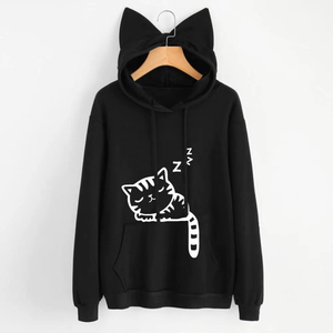 Sweat-shirt à capuche pour femme, nouvelle qualité, manches longues, imprimé chat mignon et oreilles, poche kangourou, cordon de serrage - Product Image 2