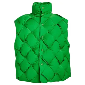 Gilet matelassé vert pour homme, col montant, fermeture à boutons, veste décontractée d'hiver, coque en polyester - Product Image 1