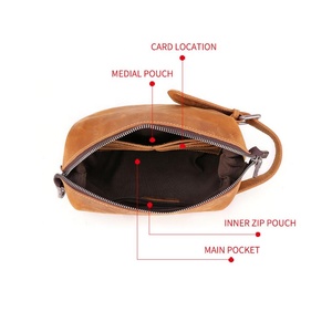 Sac de Voyage Cosmétique Homme en Cuir Véritable Décontracté avec Fermeture Éclair, Grande Capacité, Poignée Souple, Trousse de Maquillage Durable et Tendance – Vente en Gros - Product Image 5