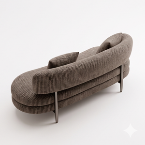 Sofá curvo Dio de dos plazas con brazos enrollados, tapizado en tela, diseño moderno de mediados de siglo para sala de estar - Product Image 4