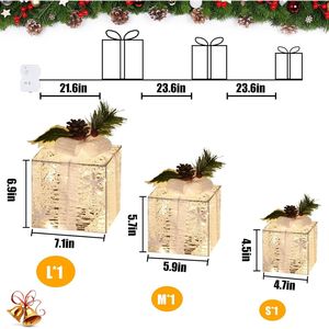 Set of 3 Christmas Lighted Gift <b>Boxes</b> Battery Operated Warm White LED Bows Xmas <b>Present</b> <b>Boxes</b> Christmas Decorations for Party - Product Image 1
