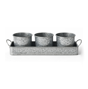 Nouvel ensemble de pots à fleurs rustiques en métal galvanisé avec plateau pour décoration de jardin intérieur/extérieur, taille et forme personnalisables - Product Image 5