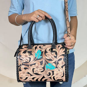 Ensemble de 3 sacs de voyage en cuir véritable entièrement travaillé, style western, avec fermeture éclair de luxe, pour les voyages d'une nuit. - Product Image 2