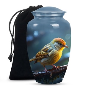 Urna funeraria negra para adultos con diseño de pájaro guardacorpas azul, urna clásica grande para cenizas de adultos y bolsa de terciopelo gratis. - Product Image 2