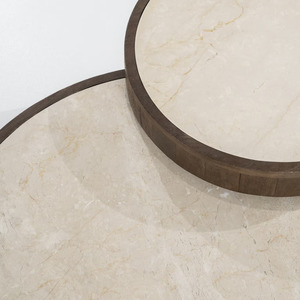 Contemporary Round Solid Mango Wooden <b>Coffee</b> <b>Table</b> With Marble Top <b>Nesting</b> <b>Set</b> Of 2 Design Modern Living Room Home Furniture - Product Image 3