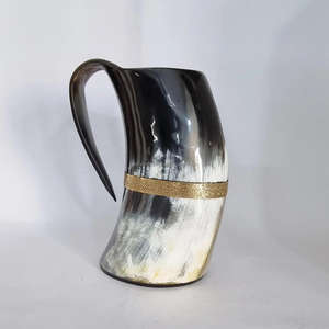 Tasse en corne de bœuf de buffle noir poli avec logo personnalisé tasses en corne naturelle de style médiéval fabriquées à la main de falak exportation mondiale - Product Image 5