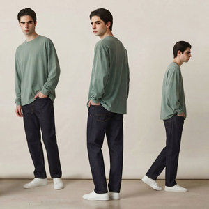 T-shirt personnalisé 280g 100% coton coupe ample pour homme, manches longues, style décontracté, col rond, coupe ample, style été - Product Image 6