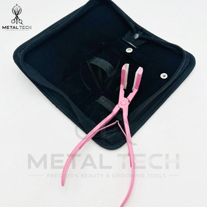 Pince à presser pour extensions capillaires rose poudré avec étui de voyage, mâchoires en silicone souple, cadre métallique ergonomique, outil de pose pour salon - Product Image 3