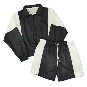 Men's Custom Made Double Panel Zip up & Short Set Polyester Nylon Two Piece Windbreaker Short Set Custom Print Nylon Tracksuit - Product Image 2