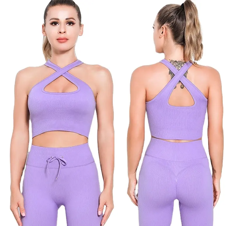 Hochwertige Yoga hosen Gym Fitness Wear Online-Verkauf Active Yoga Pants Sport Wear Frauen gestrickt Gym Wear Cross Style Seamless