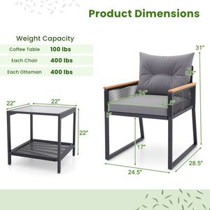 Set di mobili da giardino in 3 pezzi con tavolino a 2 livelli e morbidi cuscini per portico esterno - Product Image 5