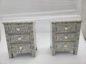 Mesa de Noche Moderna de Lujo con Incrustaciones de Concha, Hecha a Mano, Tacto Real, Blanca y Negra, con Cajones de Primera Calidad - Product Image 2