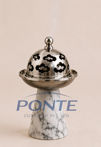 Natural White Marble Incense Burner with Laser-Cut Metal Lid Traditional Arabic Bakhoor Censer And Loban Burner For Home <b>Decor</b> - Product Image 5