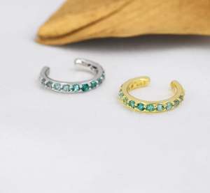 Manchette d'oreille Ombre Vert Émeraude en Argent Sterling avec Zircon Cubique, Argent ou Or, Simple, Sans Perçage, Minimaliste, Zircon Cubique Vert - Product Image 5