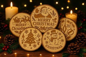 Snowman Design Merry Christmas Wooden <b>Coaster</b> Suitable For Drinks <b>Table</b> Protection Festive Decor And Holiday Gift From India - Product Image 4