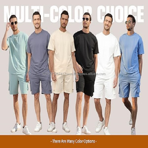 Ensemble 2 pièces T-shirt et pantalon décontracté en coton pour homme, collection été, marque populaire 0708, vente en gros, pour activités de plein air, fabriqué au Bangladesh - Product Image 1