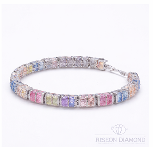 Multi color diamond tennis <b>bracelet</b> in 18K white gold princess cut lab grown diamonds vibrant spectrum contemporary luxury - Product Image 5